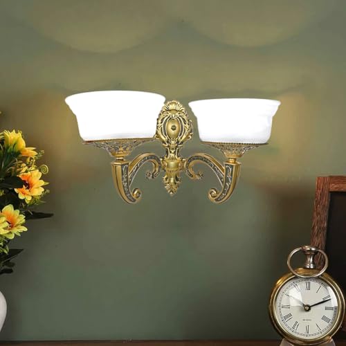 Image of WHITERAY Golden Antique Designer Imported Wall Light Wall lamp for Bedroom, Living Room,Kitchen, Bars, malls, Besides The Bed, Balcony Home Decoration (1112 (Double) with Bulb)