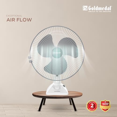 Image of Goldmedal Air On 230 mm 2-in-1 Personal Fan | Desk & Wall Mountable | Lightweight & Portable | High-Speed Performance | Ideal for Home & Office | 2-Year Warranty | (White Grey)