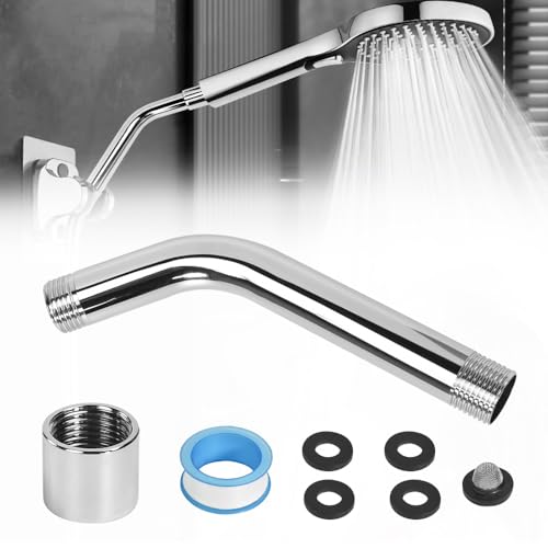 FuxFuis Braccio di Prolunga Asta Doccia in Acciaio Inox Kit, Prolunga Docce Rigida Universale, G1/2 Braccio per Soffione con Accessori, Tubo Asta Doccia in Metallo Curvo in Avanti da Bagno - 15cm