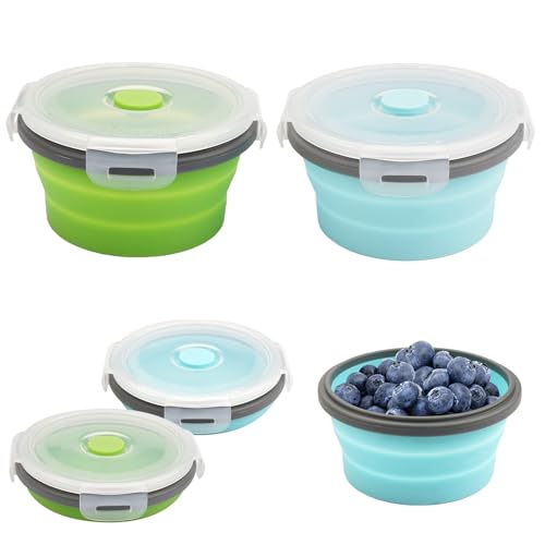 2 Stück faltbare Schüssel für Camping, 350 ml, tragbare Campingschüssel, faltbare Lebensmittelbehälter aus Silikon, Salatschüssel mit Deckel für Camping, Wandern