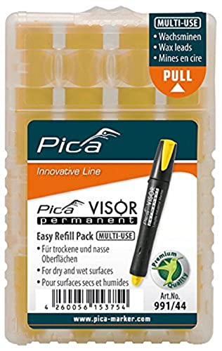 Pica 991/44 VISOR Permanent Marker Ersatzminen gelb | wasserfeste Signierkreide | Easy-Refill-Pack | trocknet nie aus | fĂŒr den professionellen Anwender | Mine Ă10mm LĂ€nge 85mm