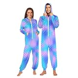 Ollabaky Adult Pajamas Fish Scale Mermaid for Men and Women One-Piece Costume Sleepwear Jumpsuit Matching Pjs