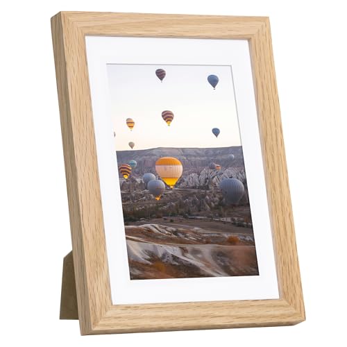Marsmiles 5x7 木製写真フレーム 米国調 ナチュラルオーク 無垢材 フォトフレーム プレキシガラス付き 写真展示用 4x6インチ マット付き または5x7インチ マットなし ナチュラル 1パック
