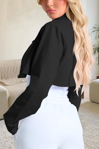 Women's Cropped Jacket Casual Zip Up Long Sleeve Lapel Crop Tops Jackets Coat4