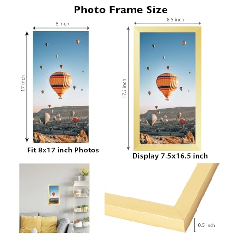 Image of JCJMY 8x17 Picture Frame Gold for Poster Photo Picture, Horizontal and Vertical Formats for Wall Hanging, 8 x 17 Wall Gallery Poster Photo Frame for 8 by 17 Photos Posters, Gold