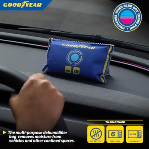 Goodyear 2pc 100g Reusable Dehumidifier Bags – Heavy-Duty Moisture Absorbers for Vehicles, Boats & Small Confined Spaces, Eco-Friendly with No Refills Needed