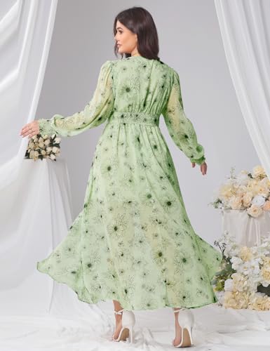 Image of EYWOL Wedding Guest Dresses for Women Long Sleeve Chiffon Floral with Slit