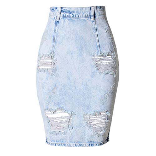 Chowsir Women Vintage High Waist Back Split Bodycon Midi Pencil Denim Jean Skirt