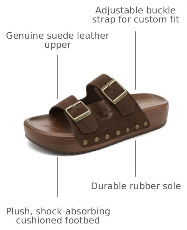Image of UBFEN Womens Platform Sandals Comfortable Walking Slides with Double Buckle Adjustable Straps Casual Arch Support Slip On Sandals for Beach