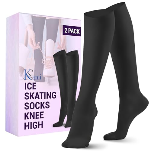 Image of Kami-So Ice Skating Socks, Knee High Moisture-Wicking, Breathable, Lightweight, Durable, Figure Skates Accessories (2 Pack)