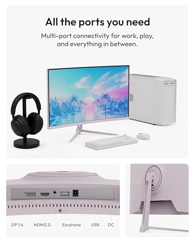 Image of Pixio PXC248 Wave Pink 24 inch 200Hz Refresh Rate FHD 1080p Resolution 1500R Curve Fast VA Panel 1ms GTG Response Time Adaptive Sync HDR Curved Gaming Monitor