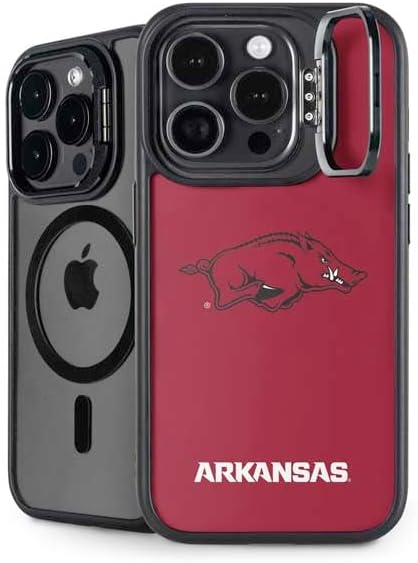 Skinit Kickstand Phone Case Compatible with iPhone 15 Pro Max - Officially Licensed University of Arkansas-Fayetteville Razorbacks Black Design