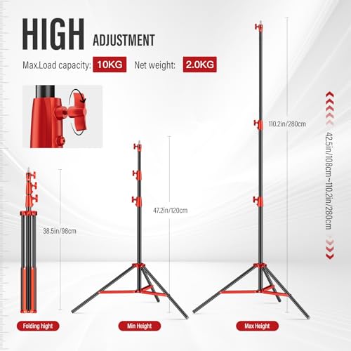 Image of Heavy Duty Light Stand 9.1ft /280cm All Metal Tripod Stand Max Loading:10KG