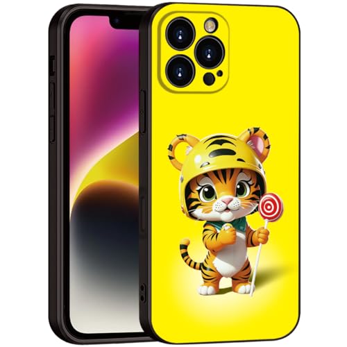 Printed with Cute Tiger for iPhone 16 Pro Max Case - Cartoon Helmet Tiger with Lollipop Design | Shockproof Slim Cover | Fun & Protective Case for Girls & Women (B1-Cartoon Cute Tiger)