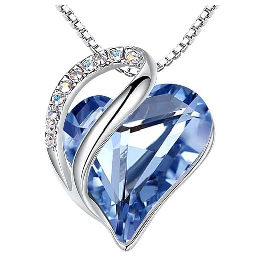 Leafael Infinity Love Heart Pendant Necklace, March & December Birthstone Crystal Necklaces for Women, Silver Tone Jewelry Gifts for Women, Light Sapphire Blue, 18-inch Chain & 2-inch Extender