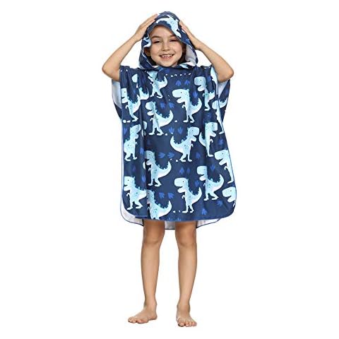 ED-Lumos Dunkelblaue Dinosaurier mit Kapuze Kinder Badetuch Strandtuch Wickel Falten Cover
