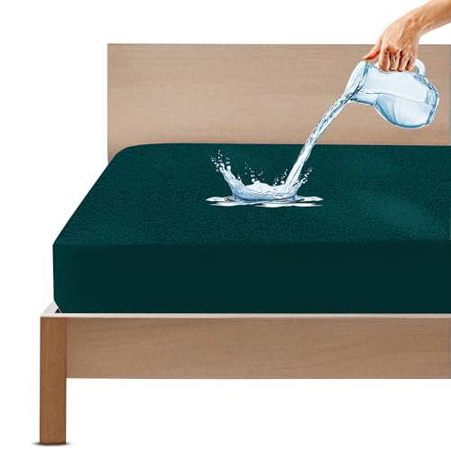 GADDA CO Premium Waterproof Cotton Feel Terry Mattress Protector Queen Size 72x60 Inch (6x5 Feet) | Ultra Soft, Breathable & Hypoallergenic Fitted Bed Cover for 10 Inch Mattress (Peacock, Pack of 1)