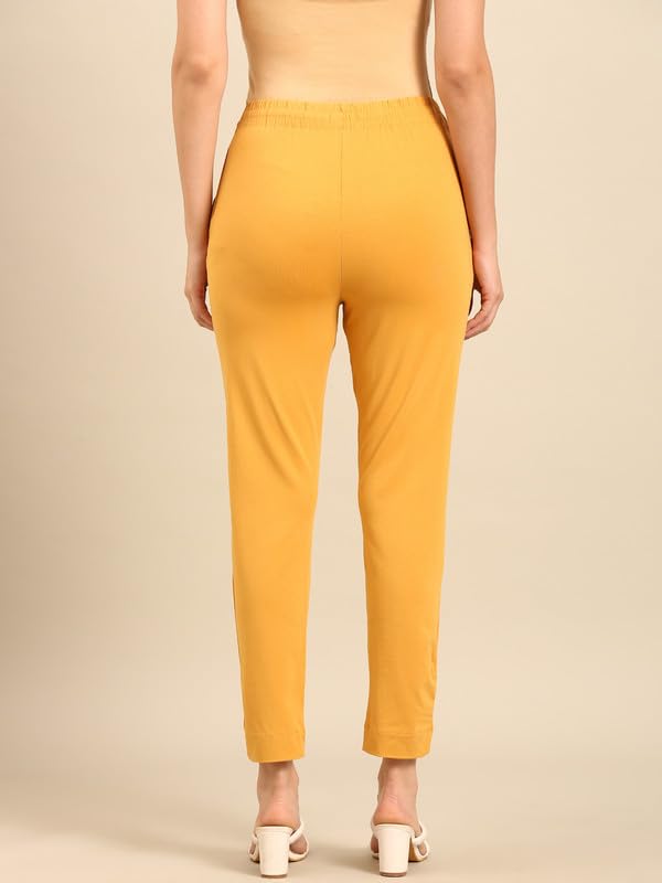 Image of De Moza Women Pencil Fit Cigarette Pant | 95% Cotton 5% Elastane | Mid Rise | 2 Pockets | Casual & Office Wear