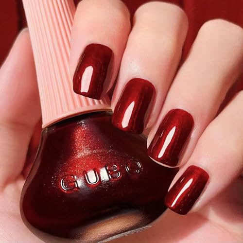 EONFAVE Red Pearl Nail Polish - Wine Red Glitter Nail Varnish - Quick Drying & Long Lasting - No Baking, Easy to Apply