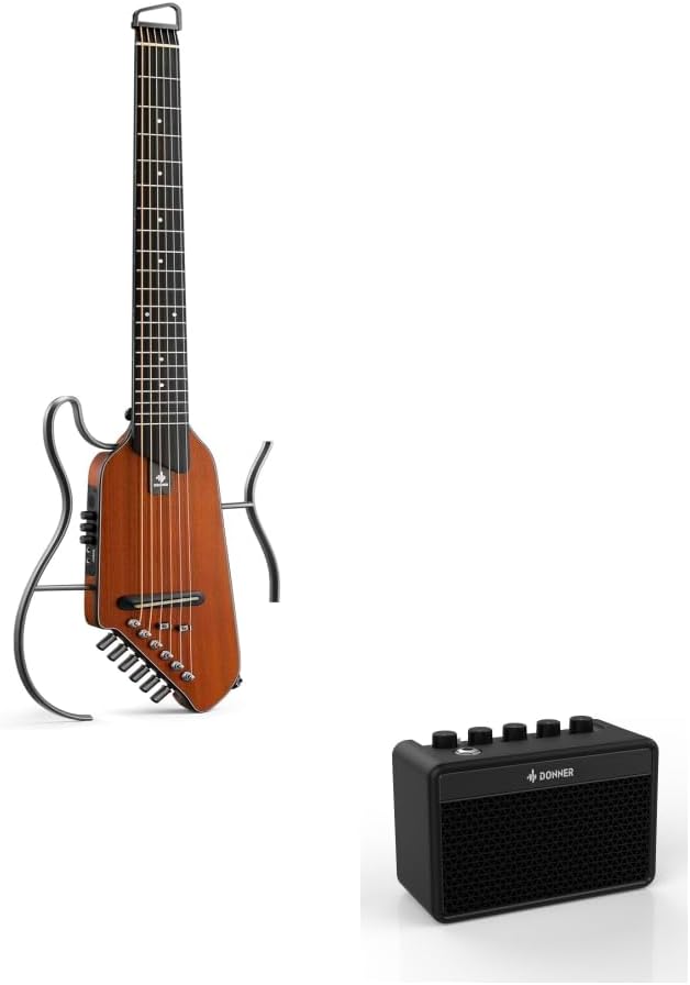 Donner HUSH I EVO2 Portable Travel Electric Acoustic Guitar and Donner Mini Electric Guitar Amp 3W