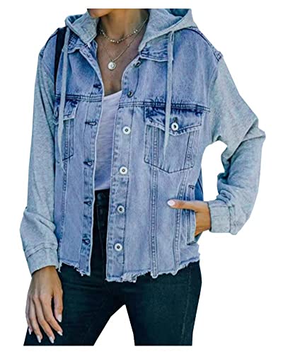 Lifeshe Women's Denim Jacket With Hood Ripped Distressed Jean Jackets Hoodie #TOP22