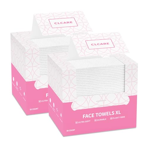 Disposable Face Towel XL 100 Count, 25x30cm Face Towelettes, Cloth Tissue, Facial Towel Compatible with Clean Skin, Makeup Remover Cloth and Facial Wash Dry Wipes (EF Pattern)