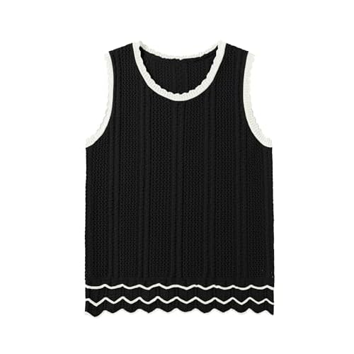 LOMON Womens Crochet Tops Sleeveless Sweater Vest Crew Neck Hollow Out Knit Tank Tops Dressy Casual