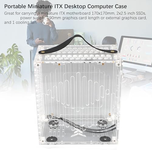 Gabinete PC Mini ITX de Acrílico Transparente, Diseño Hueco de Flujo de Aire 360° con Asa, para Fuente de Alimentación DIY y Tarjeta Gráfica de Hasta 190 mm miniatura 5
