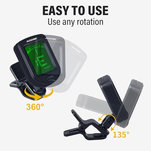 aodsk clip-on guitar tuner for string instrumentdigital electronic tunerlarge clear lcd displayrotatablesuitable for acoustic guitarukulelebassviolin and chromaticwith 10 guitar picks