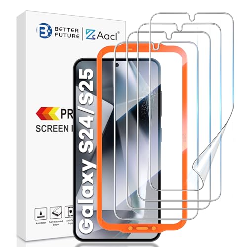 AACL [4-Pack for Samsung Galaxy S25/S24 Screen Protector 5G [Not Glass] - Film for S24 and S25 Screen Protector [7H Hybrid][Fingerprint Compatible][Alignment Tool] S25/S24-6.2 Inch