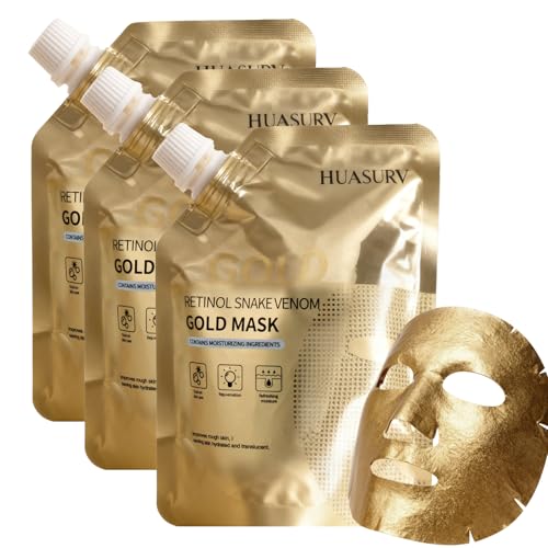 (3pc) Gold Retinol Snake Venom Face Mask, Moisturizing Rejuvenating Facial Treatment with Hydrating Formula, Skin Care Gold Series