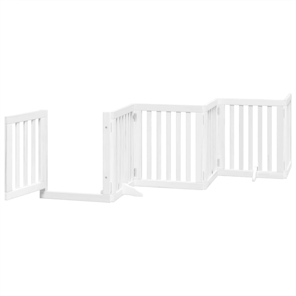 Rejilla plegable para perros sin taladrar de madera de álamo lacada, 6 piezas, puerta para perros para escaleras y salón, puerta plegable para perros de 300 cm, ahorra espacio