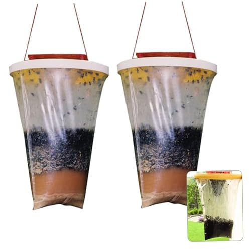CAKEEYUM 2 PCS Pièges À Mouches Extérieurs Suspendus Pièges À Mouches Efficaces Stables Extérieurs Intérieurs Jetables Sacs Mouche Polyvalents pour Maison Jardin Cheval G