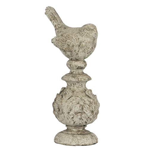 A&B Home 10.8" H Weathered White Cement Vintage Indoor/Outdoor Danna Finial Bird Accent