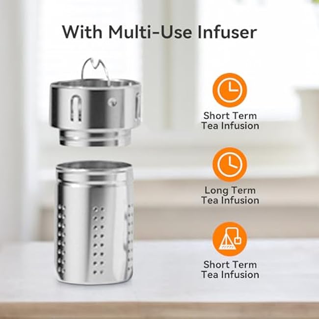 Stainless Steel Insulated Tea Infuser Bottle, Vacuum Insulated Water Bottle, Tea Tumbler with Separate Tea Compartment, 24-Hrs Insulation Commute Travel (Black,32oz/1000ml)