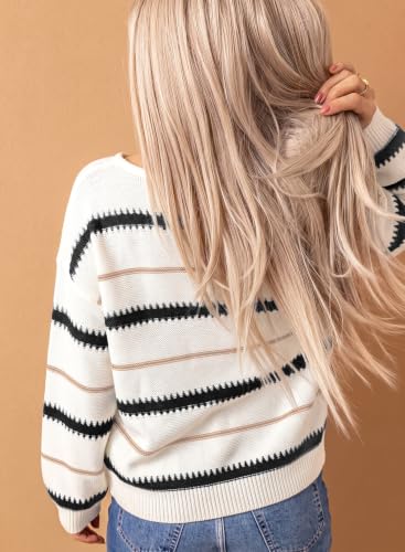 Image of Dokotoo Womens Color Block Sweaters Long Sleeve Pullover Knit Tops | Winter,Cable Knit,Casual,Loose,Striped,Soft,Warm