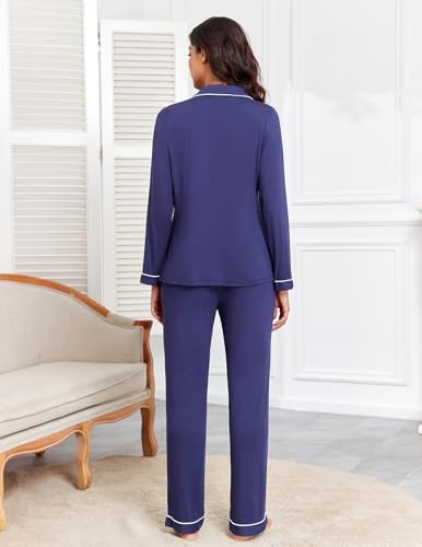 Image of Veseacky Women's Ribbed Knit Pajamas Set 2 Piece Warm Soft Loungewear Sleepwear Pjs S-XXL
