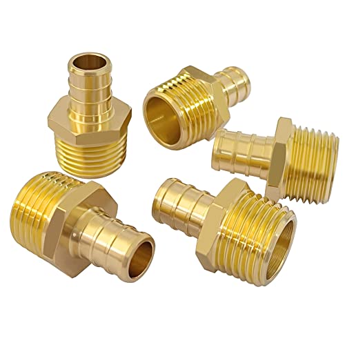 Hooshing 5 Pack Pex 1/2 Inch x 1/2 Inch NPT Male Adapter Brass Crimp Fitting