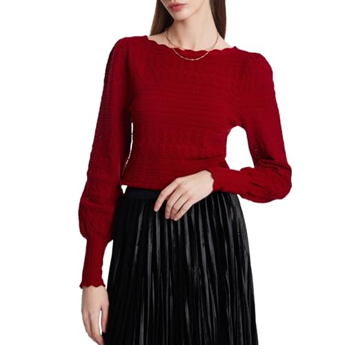 GOELIA Women's Tencel Wool Blend Sweaters Wave Cut Collar Long