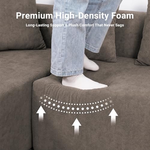 Image of Claiks 142 inch Cloud Boneless Couch, Modular Sectional, Light Grey