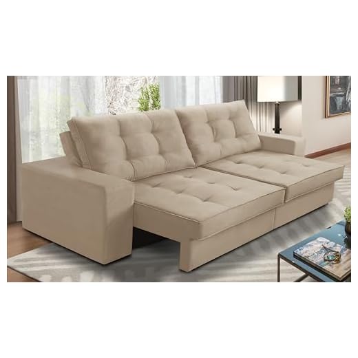 Sofá Retrátil e Reclinável 2 lugares 1,50m com Molas Marcela Suede Bege Adonai Estofados