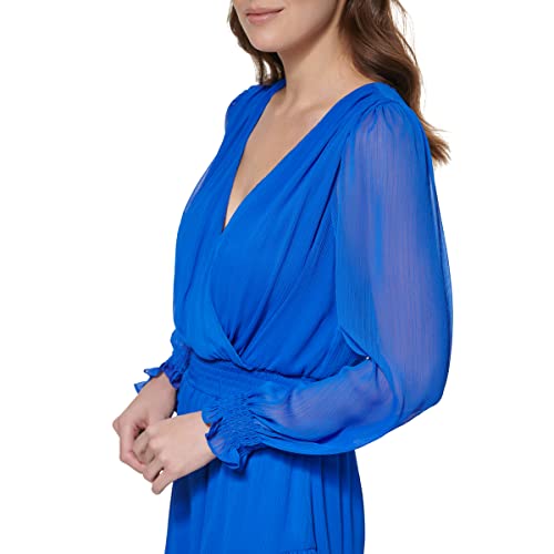 Image of DKNY Women's Long Sleeve Tiered Ruffle Smocked Waist Mini Dress
