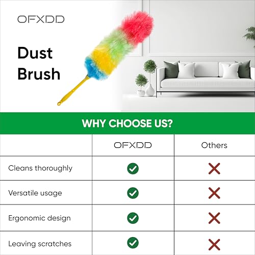 Image of Long Handle Plastic Duster Brush - Dust Feather Cleaner - Soft Multicolor Feather Duster