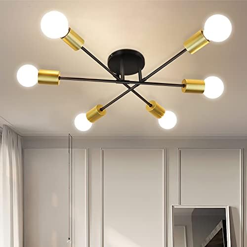 Depuley Vintage Ceiling Lights, 6-Light Sputnik Ceiling Light with Adjustable Arms,Black-Golden Metal Modern Chandelier,Industrial Edison Ceiling Light Fitting for Dining Room,Bedroom(No Bulbs)