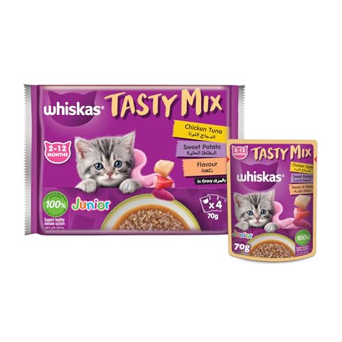 Whiskas Junior Tasty Mix Wet Cat Food Chicken Tuna & Sweet Potato in Gravy Pack of 4 x 70g Wet Cat Food