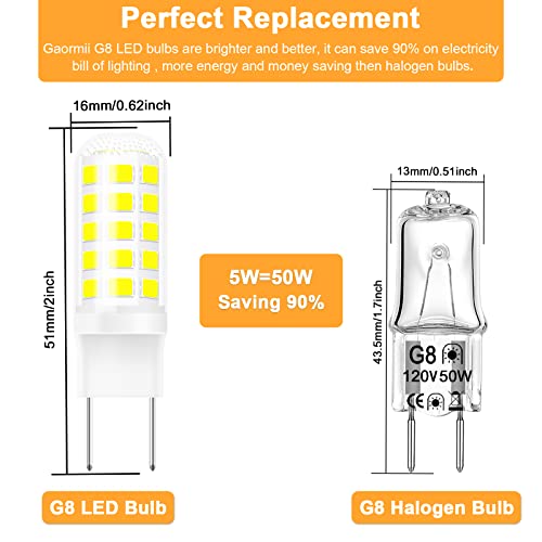 Image of G8 Led Bulb Dimmable Under Microwave Light Bulb 50W Halogen Replacement for GE Samsung LG Over The Range Microwave Hood, 120V 5W 500LM Daylight White 6000K, Replaces WB08X10057 WB08X10051, 2-Pack
