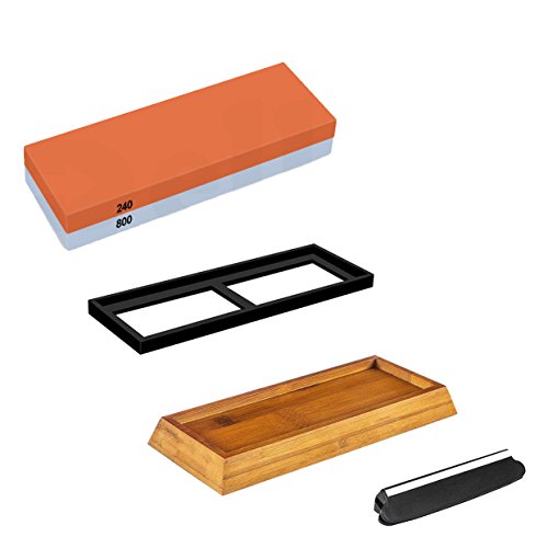 NUZAMAS Premium Knife Sharpening Stone 2 Side Grit 240/800 Whetstone Kitchen-Knife Sharpener Waterstone Non-Slip Base and Angle Guide Included