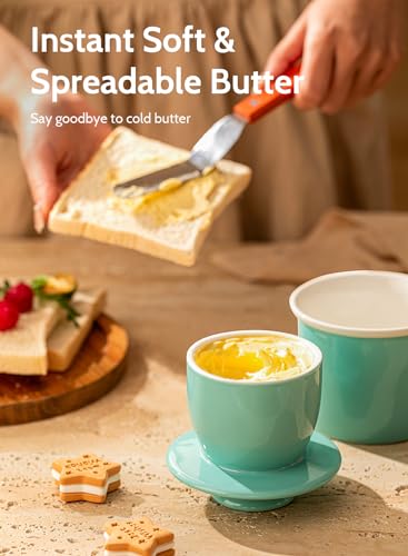 Sweese French Butter Dish with Lid - Butter Crock for Counter with Water Line for Spreadable Butter - No More Hard Butter - Turquoise - Thumbnail 4