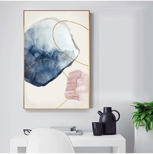 Toile murale pour salon moderne triptyque abstrait bleu or scandinave - 3