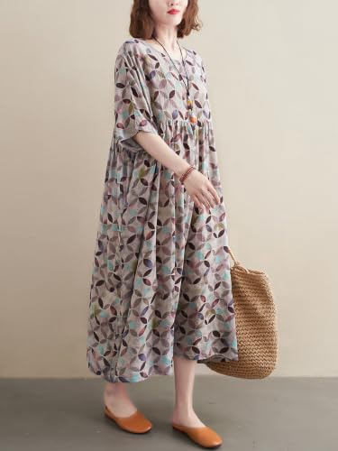 Image of Women's Plus Size Dresses Casual Vintage Printed Summer Baggy Dress